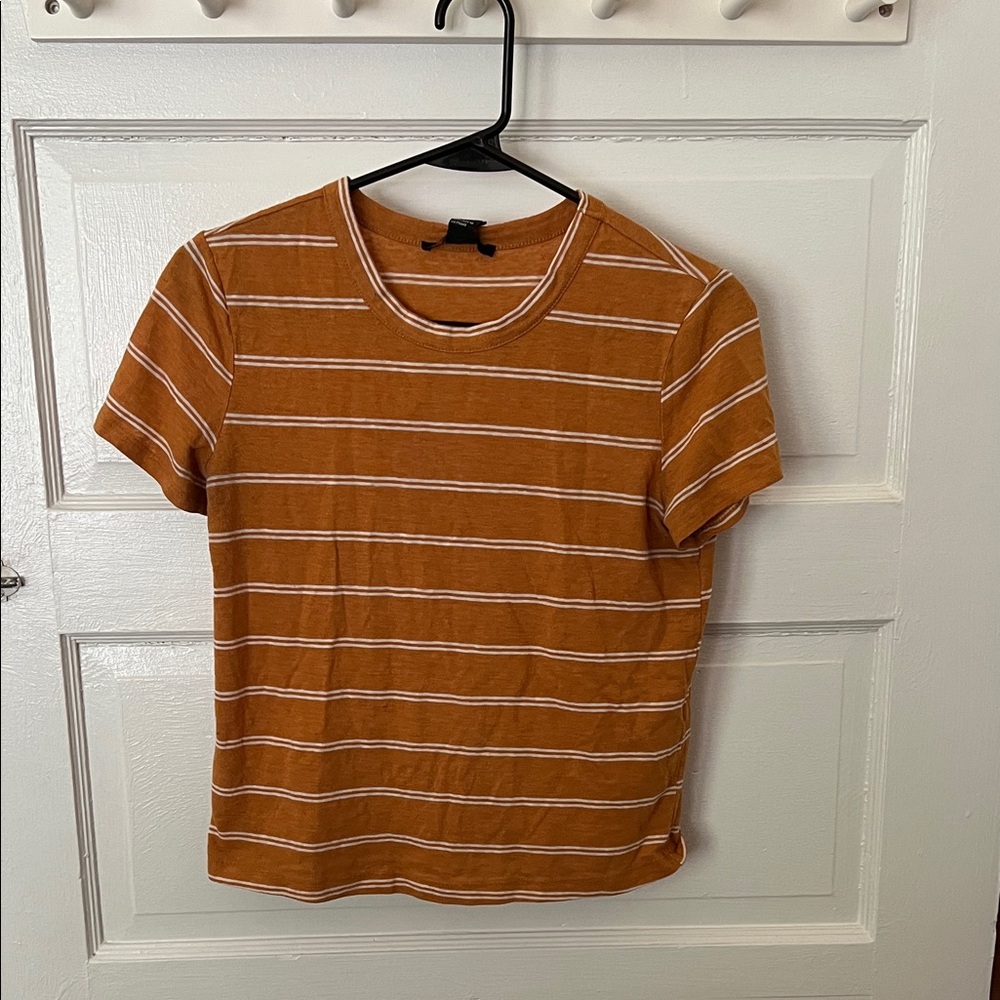 Forever 21 Tan and White Striped Short Sleeve Tee